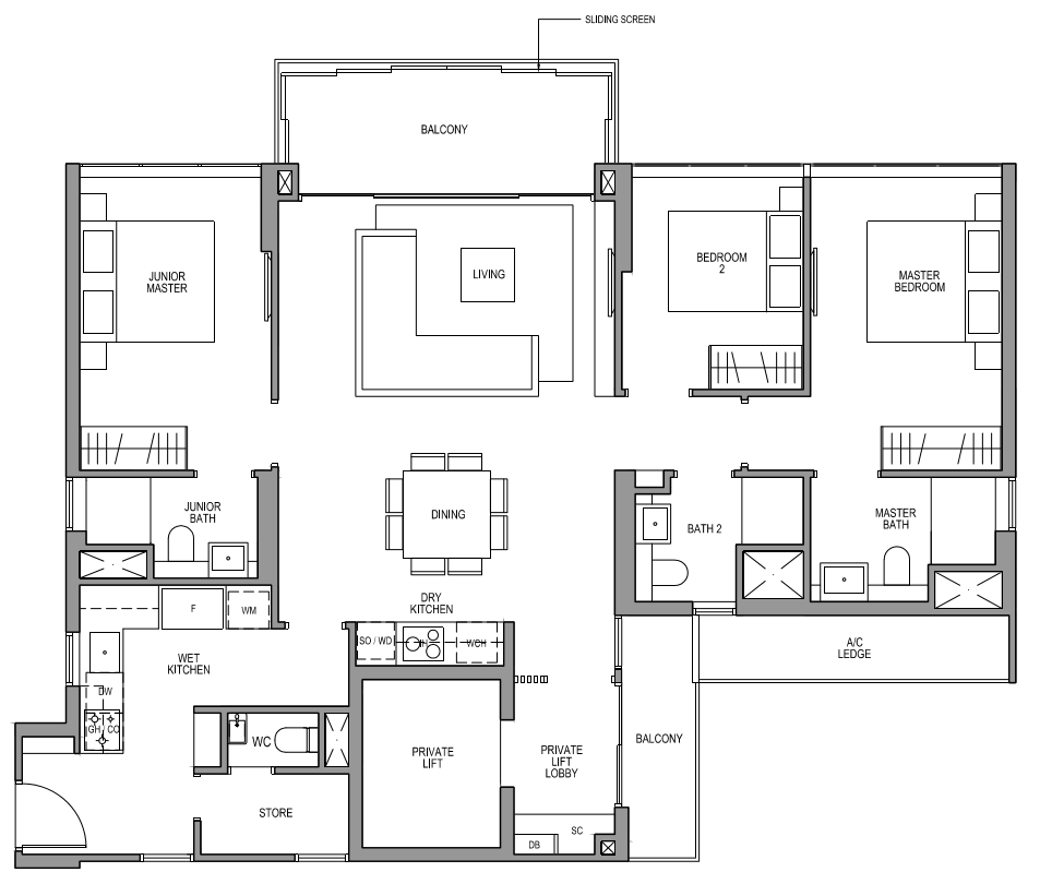 Martin Modern Showflat Unit - 3 Bedroom Premium Floor Plan (132 SQM 1421 SQFT)