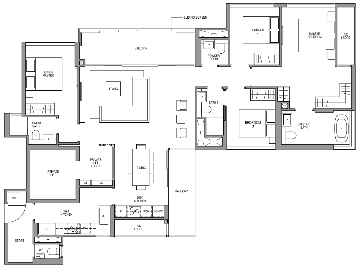 Martin Modern Showflat Unit - 4 Bedroom Premium Floor Plan (167 SQM 1798 SQFT)